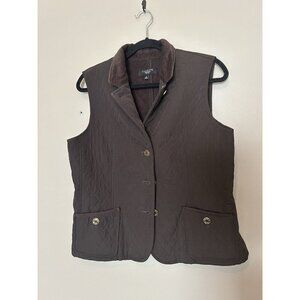 Talbots Brown Quilted Vest Corduroy Collar Petite M Sleeveless Button Up Jacket